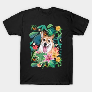 Tropical Red White Corgi 2 T-Shirt